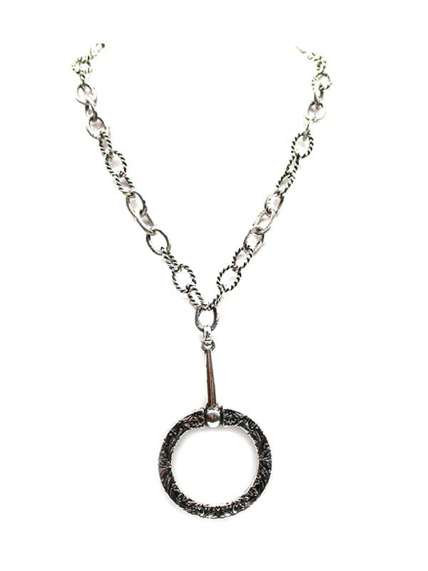 Western Large Etched Snaffle Bit Pendant Necklace