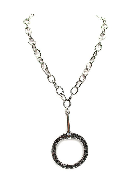 Western Large Etched Snaffle Bit Pendant Necklace