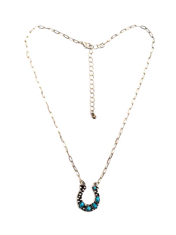 Western Horseshoe Turquoise Pendant Necklace