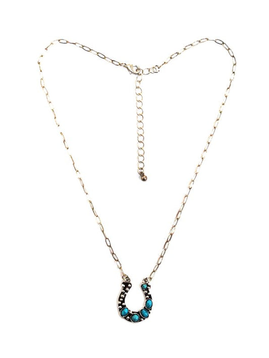 Western Horseshoe Turquoise Pendant Necklace