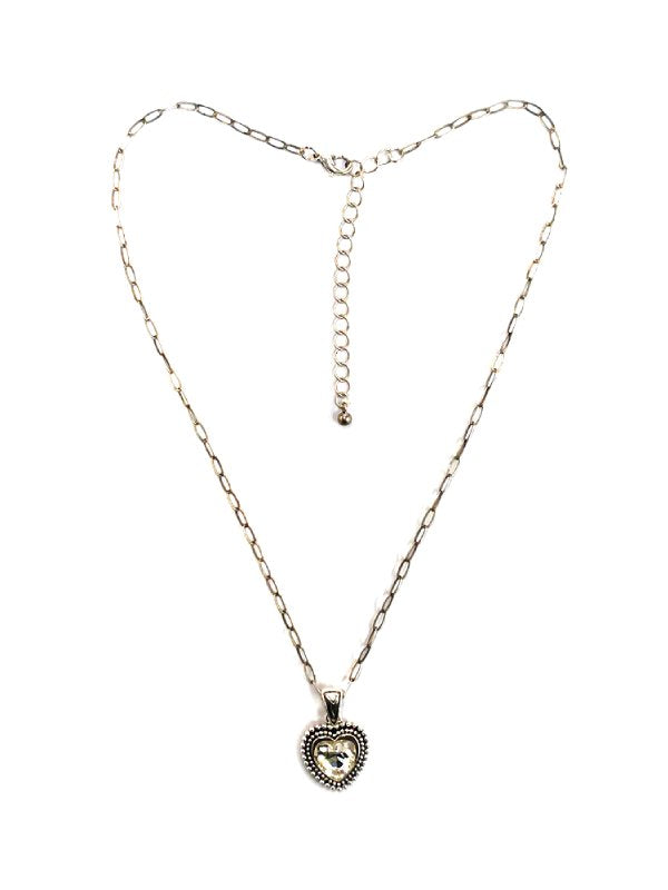 Western Ab Stone Heart Pendant Necklace