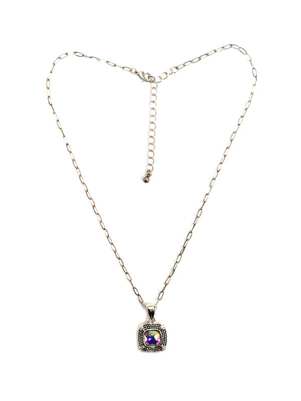 Western AB Stone Square Pendant Necklace
