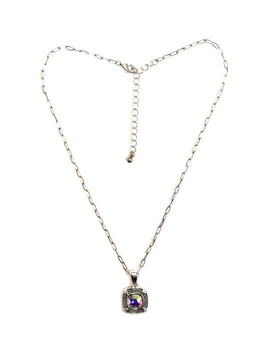 Western AB Stone Square Pendant Necklace