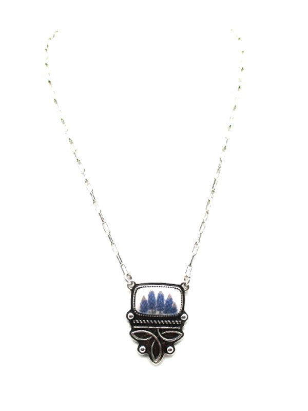 Western Boot Stitch Blue Bonnet Pendant Necklace