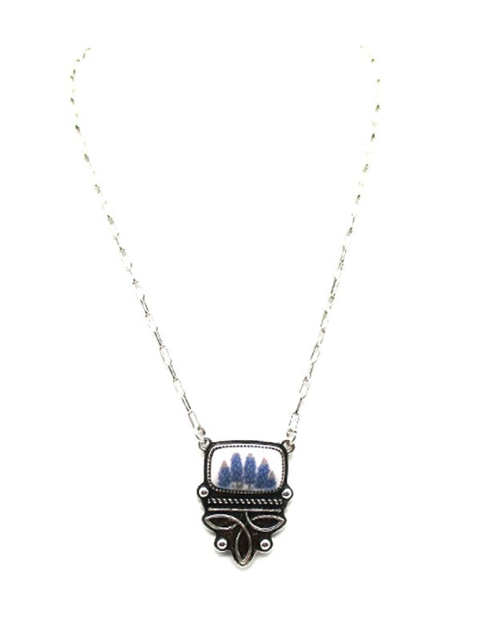Western Boot Stitch Blue Bonnet Pendant Necklace