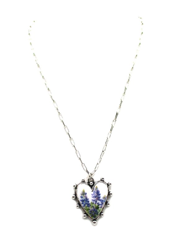 Western Heart Blue Bonnet Necklace