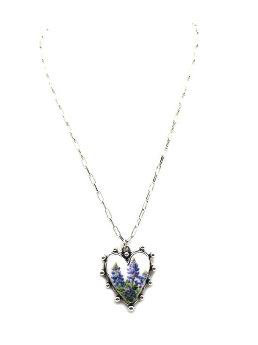 Western Heart Blue Bonnet Necklace