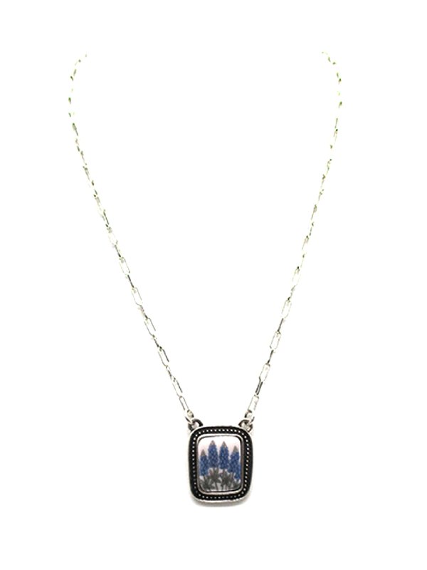 Western Rectangle Blue Bonnet Necklace
