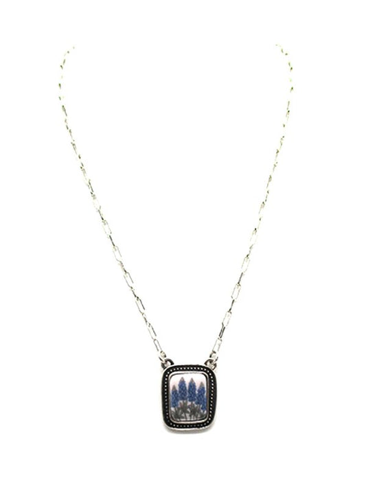 Western Rectangle Blue Bonnet Necklace