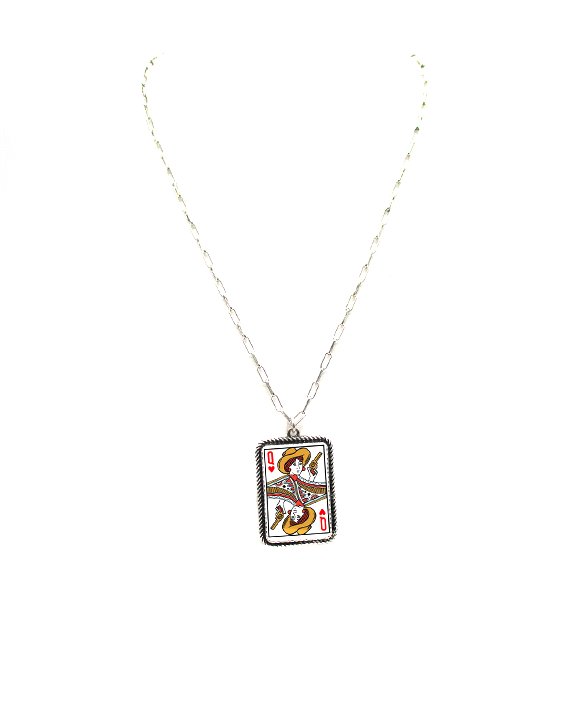 Western Heart Queen Card Pendant Necklace