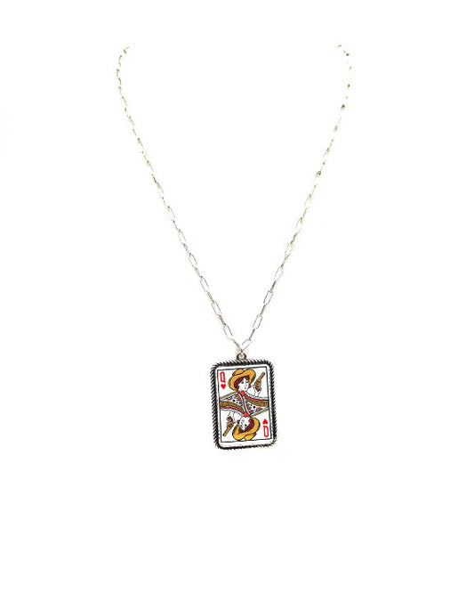 Western Heart Queen Card Pendant Necklace