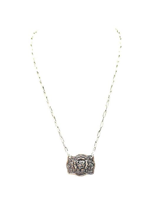 Western Flower Engraved Pendant Necklace