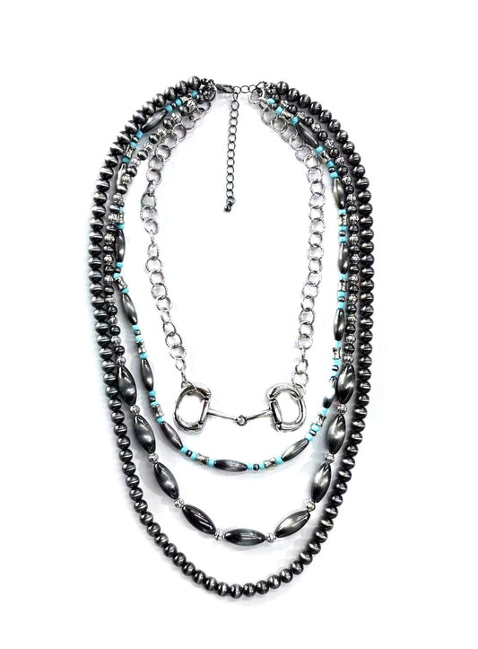 Western 4 Layered Navajo Pearl Snaffle Bit Necklace