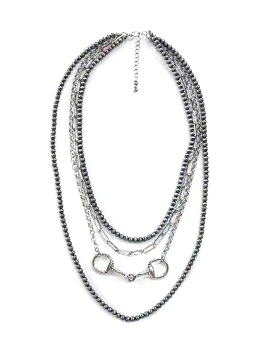 Western 4 Layered Navajo Pearl Snaffle Bit Necklace