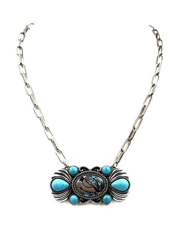 Western Turquoise Cardinal Pendant Necklace