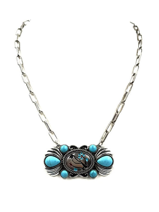 Western Turquoise Cardinal Pendant Necklace