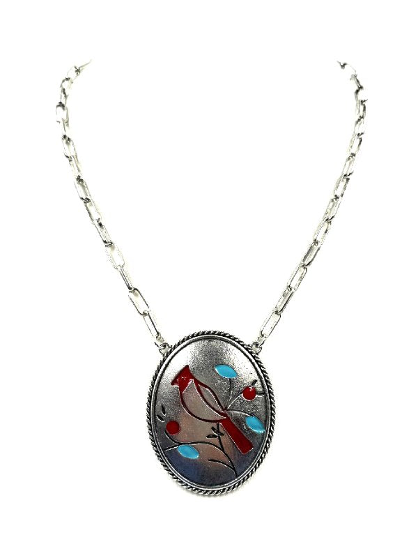 Western Oval Cardinal Pendant Necklace