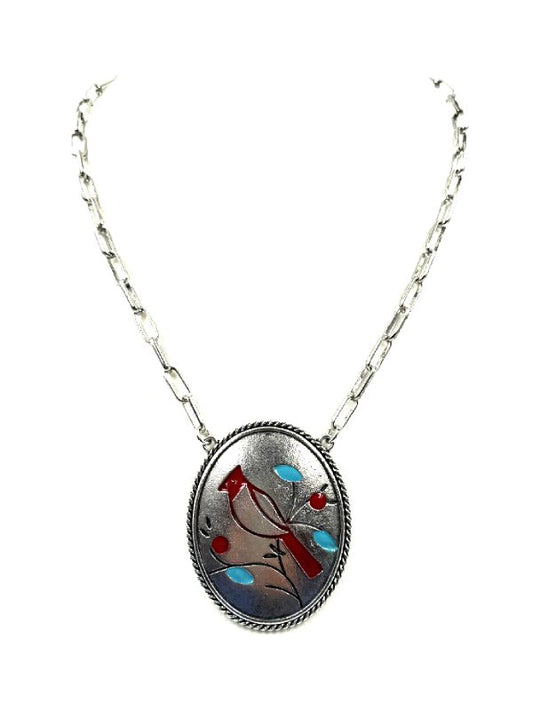Western Oval Cardinal Pendant Necklace