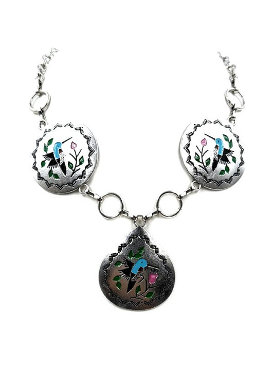 Western 3 Humming Bird Pendant Necklace
