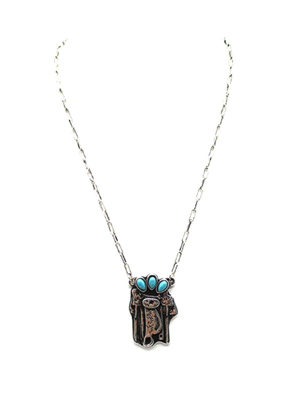 Western Turquoise Saddle Pendant Necklace