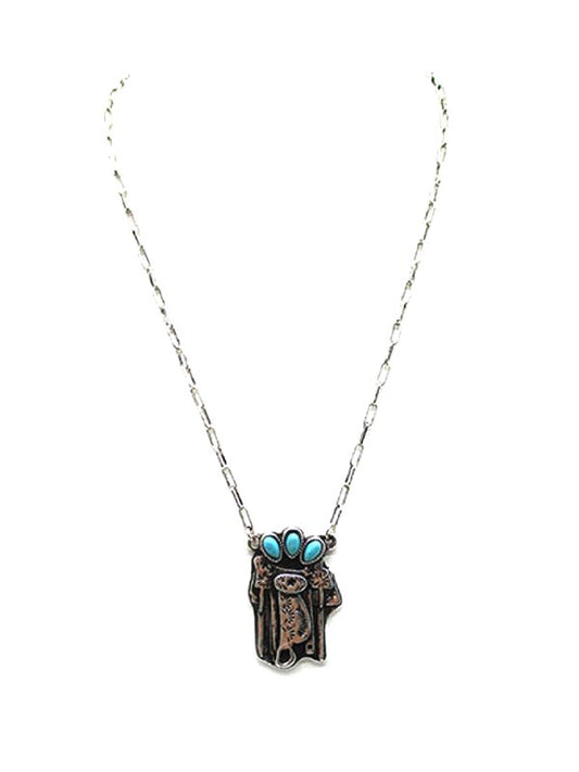 Western Turquoise Saddle Pendant Necklace