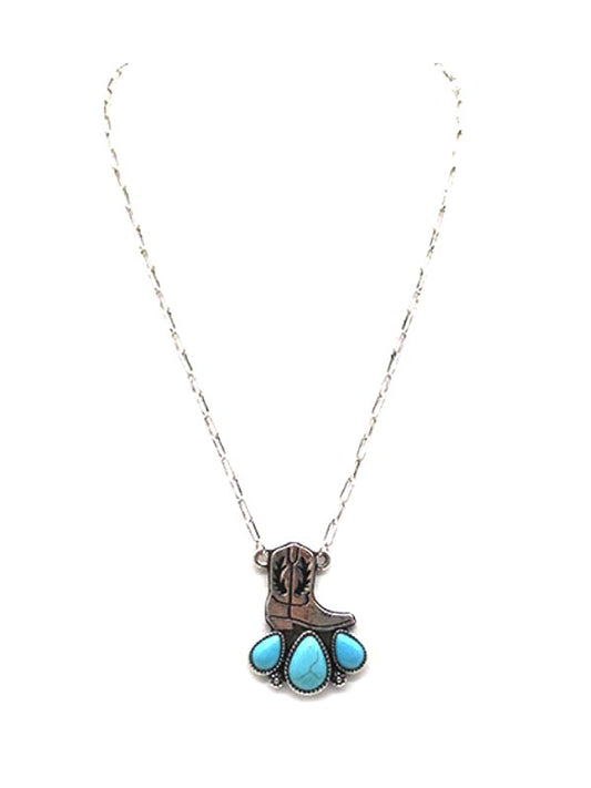 Western Turquoise Boots Pendant Necklace