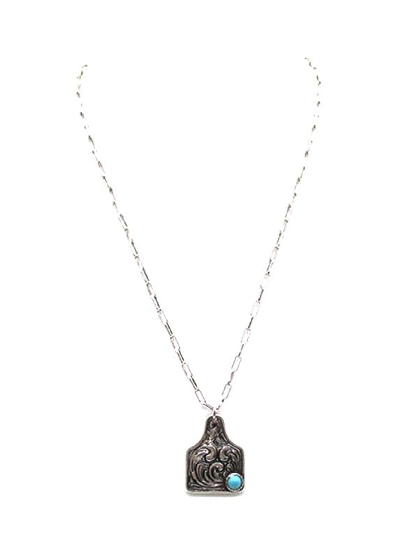 Western Engraved Cattle Tag Pendant Necklace
