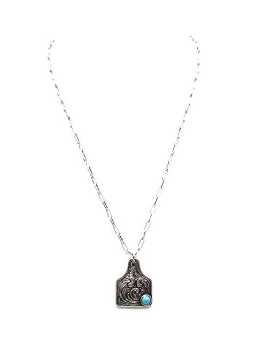 Western Engraved Cattle Tag Pendant Necklace