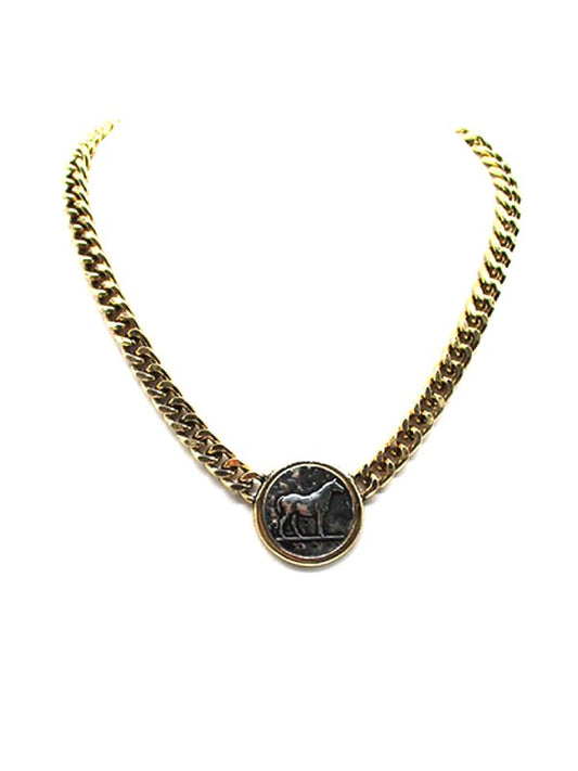 Western Two Tone Horse Coin Chain Necklace