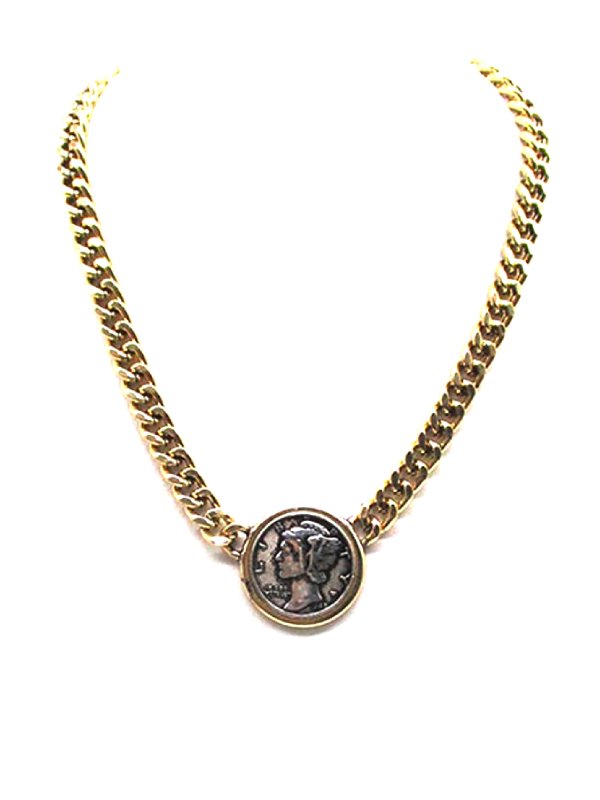 Western Two Tone Liberty Coin Chain Necklace