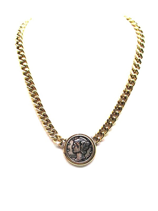 Western Two Tone Liberty Coin Chain Necklace