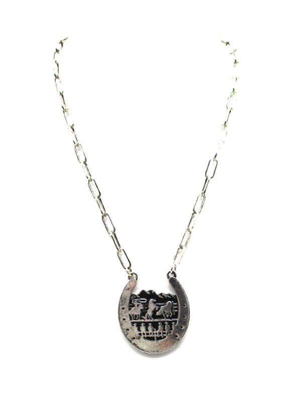 Western Horseshoe Cowboy Pendant Necklace