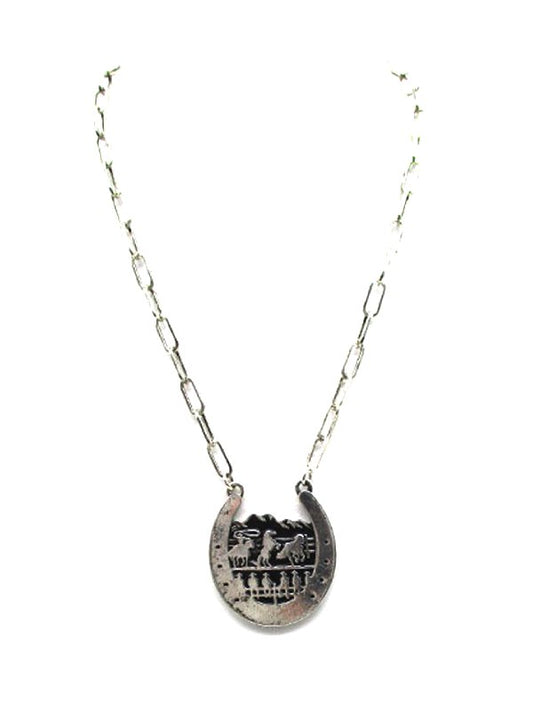 Western Horseshoe Cowboy Pendant Necklace