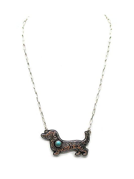 Western Engraved Dachshund Pendant Necklace