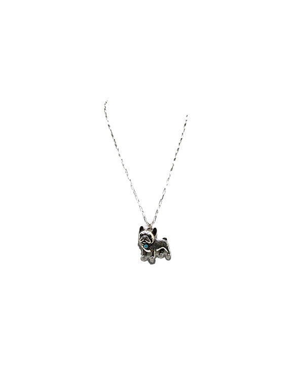Western French Bulldog Engraved Turquoise Necklace