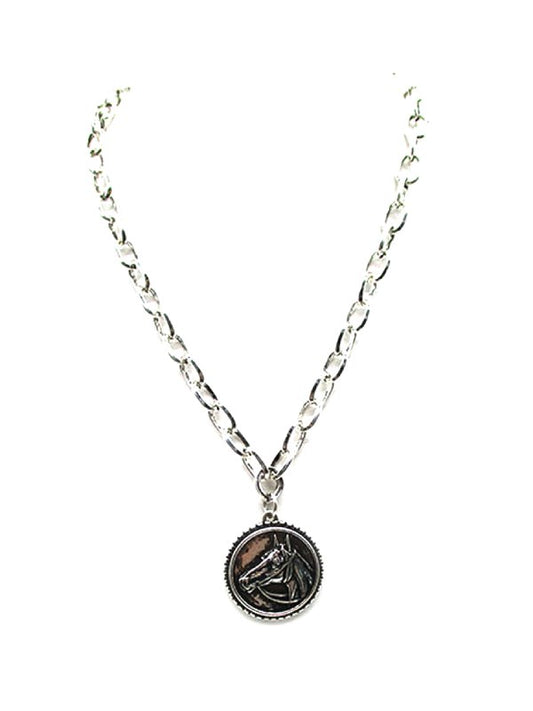 Western Round Black Horse Pendant Necklace