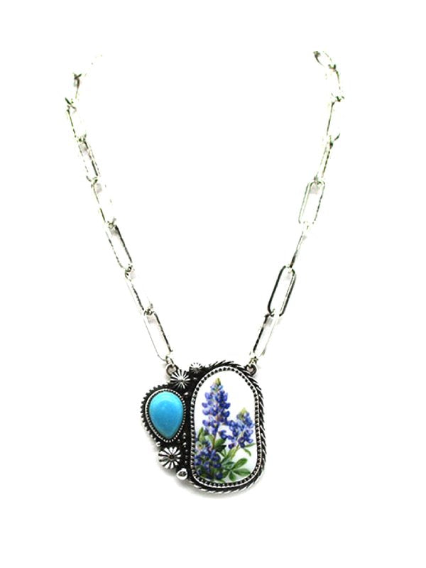 Western Blue Bonnet Pendant Necklace