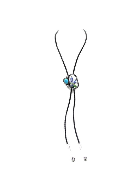 Western Blue Bonnet Turquoise Bolo Necklace