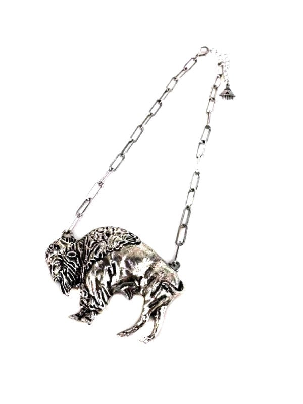 Western Metal Buffalo Pendant Necklace