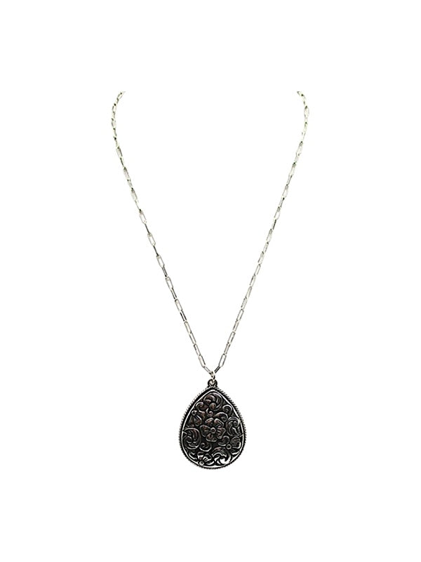 Western Teardrop Engraved Necklace