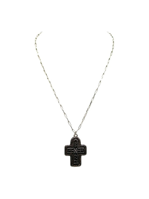 Western Etched Cross Necklace