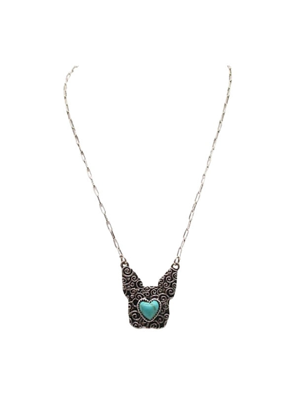 Western Bulldog Heart Turquoise Necklace