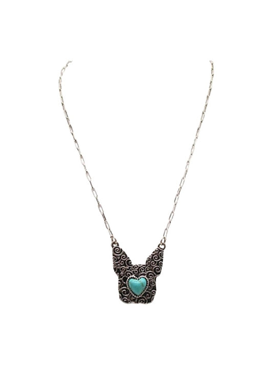 Western Bulldog Heart Turquoise Necklace