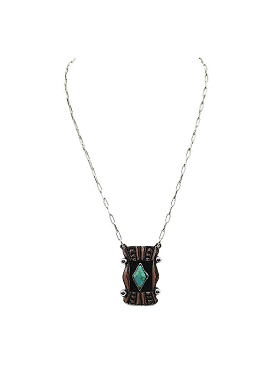 Western Diamond Turquoise Concho Necklace