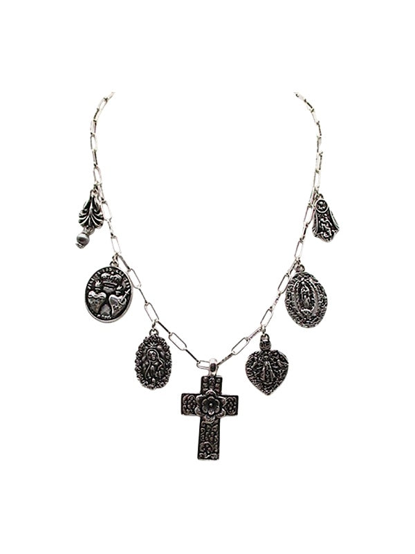 Western Flower Cross Charm Necklace