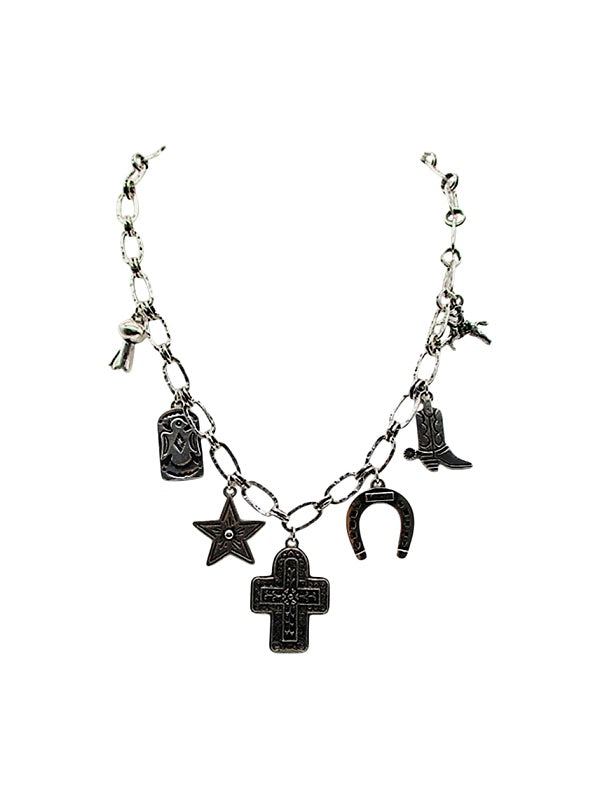 Western Etched Cross Charm Necklace