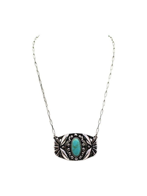 Western Oval Turquoise Concho Necklace