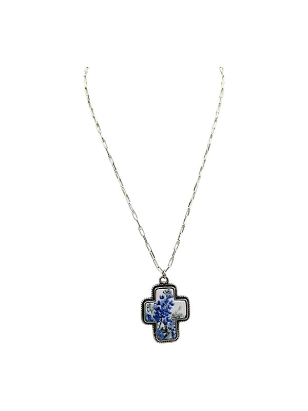 Western Cross Bluebonnet Necklace