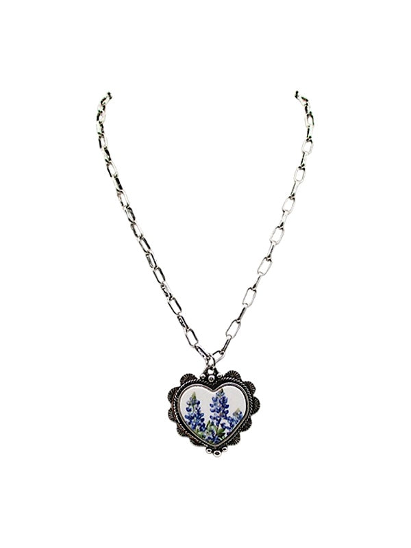 Western Heart Bluebonnet Necklace