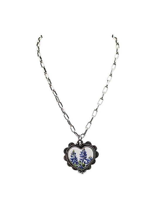 Western Heart Bluebonnet Necklace